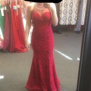 Red lace prom dress
